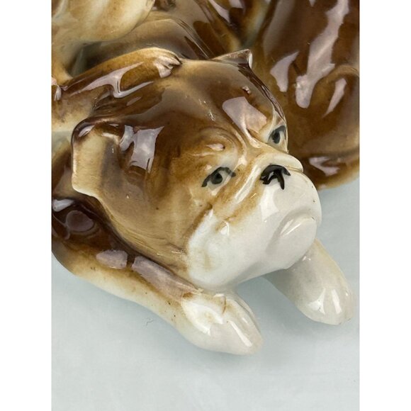 Vintage Ceramic Bulldog & Puppies Figure Brown Dogs Flaw Chipped Ear Home Decor - Picture 8 of 12